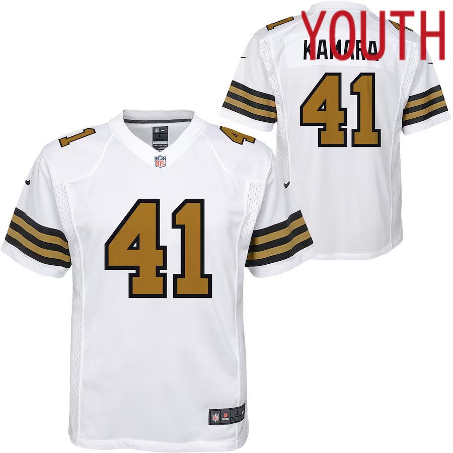 Youth New Orleans Saints 41 Alvin Kamara Nike White Color Rush Player Game NFL Jersey